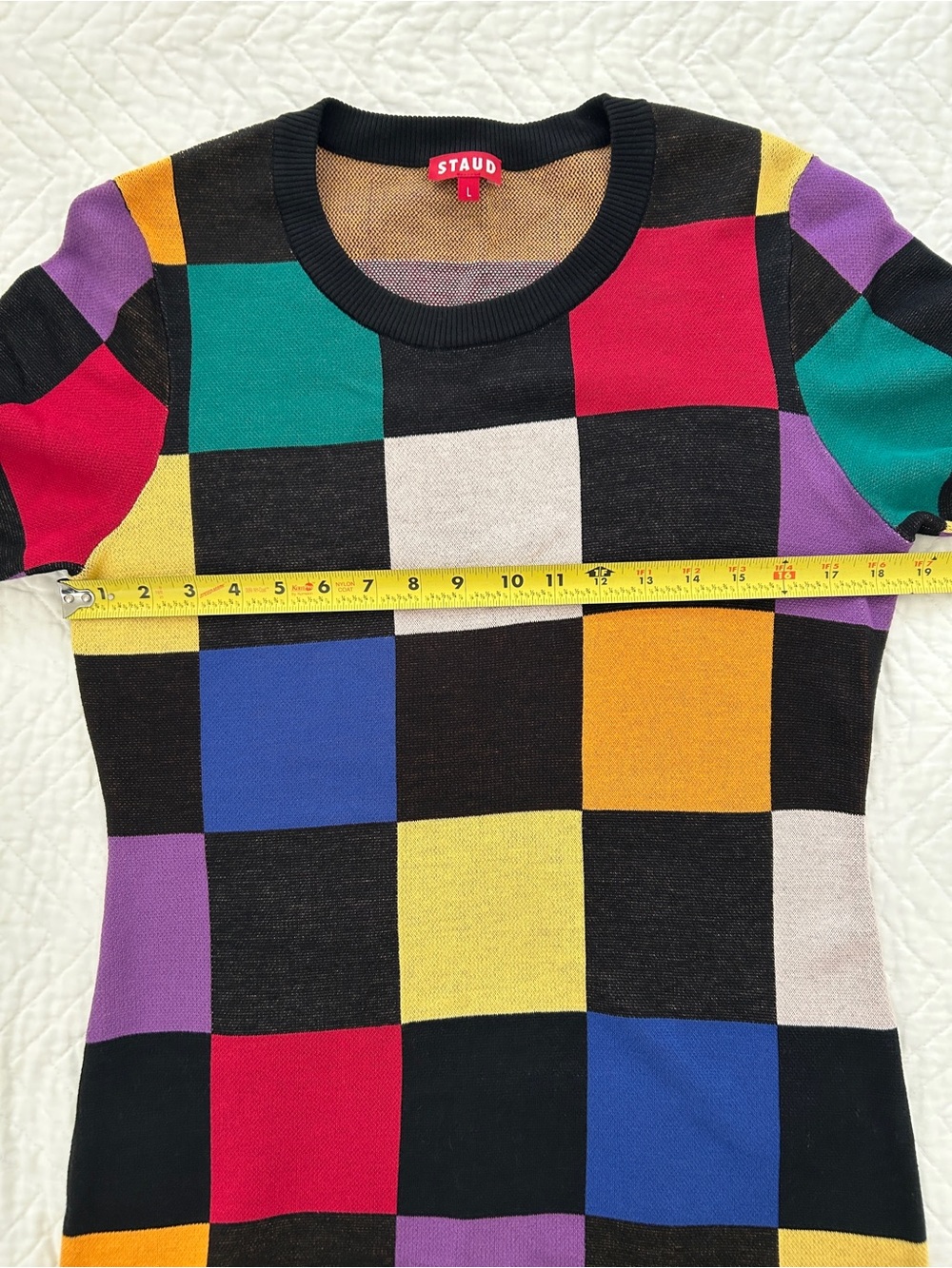 Staud Super Soft Cotton Knit Omars Checked Mercerized Cotton Mini Dress Large - Picture 8 of 10